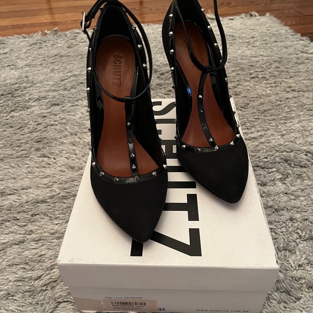Schutz Black and Silver Studded Heels